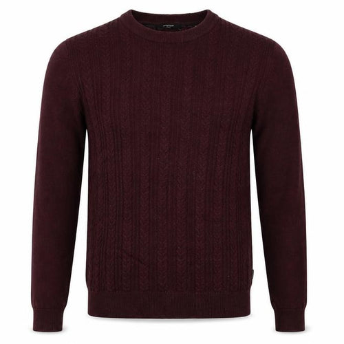 Jack & Jones Premium Men’s Burgundy XS Cable Knit Crew Neck Jumper