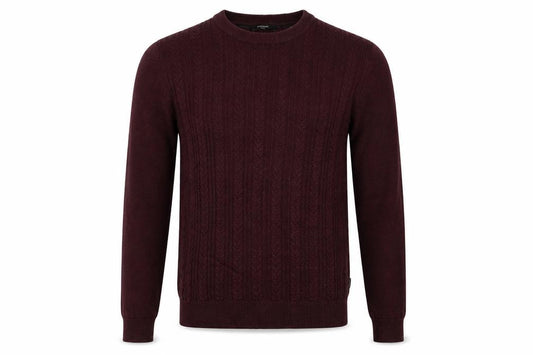 Jack & Jones Premium Men’s Burgundy XS Cable Knit Crew Neck Jumper