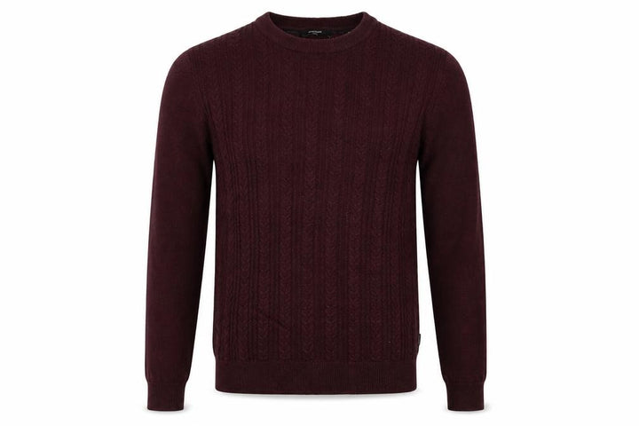 Jack & Jones Premium Men’s Burgundy XS Cable Knit Crew Neck Jumper