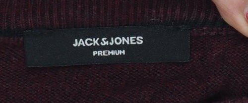 Jack & Jones Premium Men’s Burgundy XS Cable Knit Crew Neck Jumper