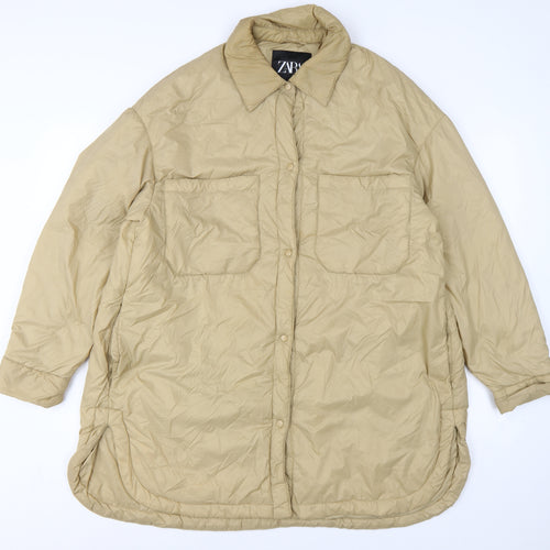 Zara Women Beige M Padded Oversized Mid-Length Snap Jacket