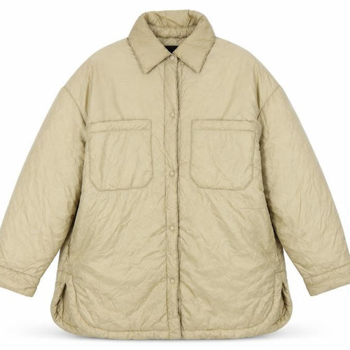 Zara Women Beige M Padded Oversized Mid-Length Snap Jacket