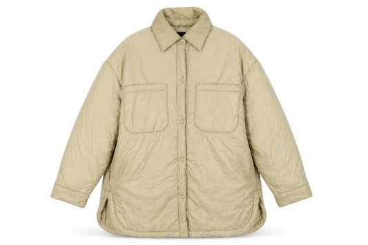 Zara Women Beige M Padded Oversized Mid-Length Snap Jacket