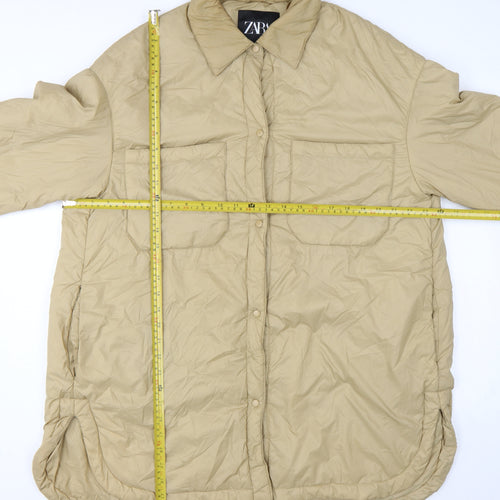 Zara Women Beige M Padded Oversized Mid-Length Snap Jacket