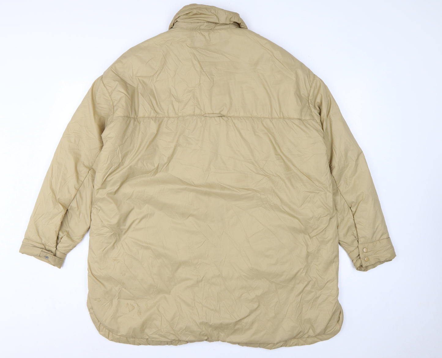 Zara Women Beige M Padded Oversized Mid-Length Snap Jacket