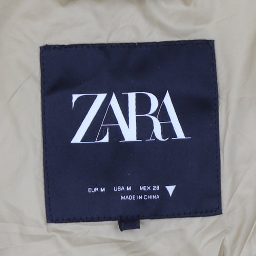 Zara Women Beige M Padded Oversized Mid-Length Snap Jacket