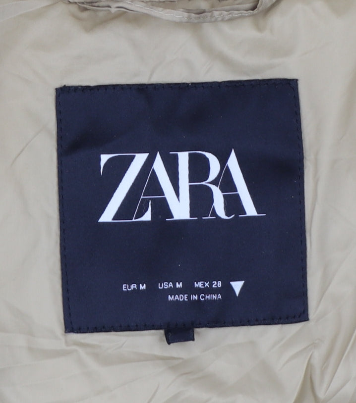 Zara Women Beige M Padded Oversized Mid-Length Snap Jacket