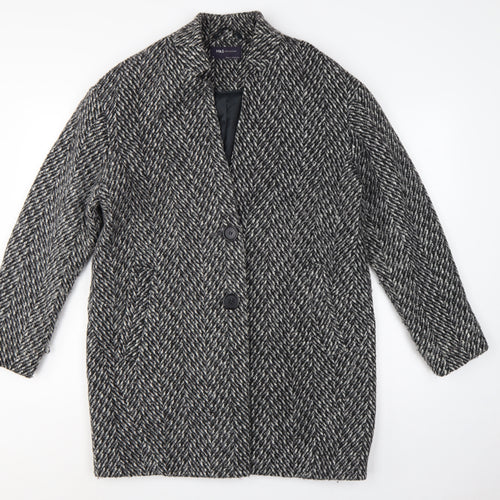 Marks and Spencer Women Grey Herringbone Wool Blend Overcoat UK 12