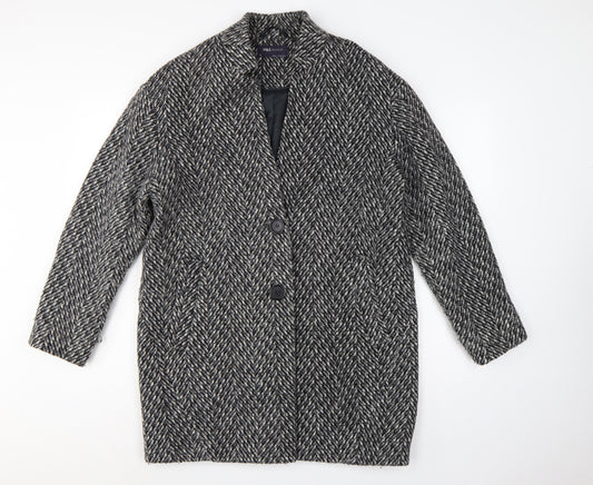 Marks and Spencer Women Grey Herringbone Wool Blend Overcoat UK 12