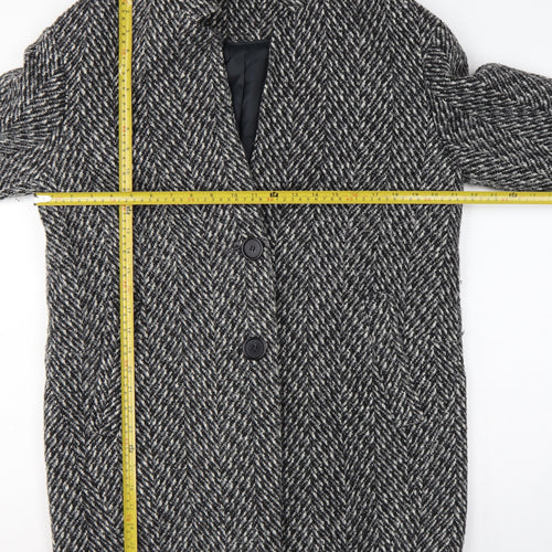 Marks and Spencer Women Grey Herringbone Wool Blend Overcoat UK 12