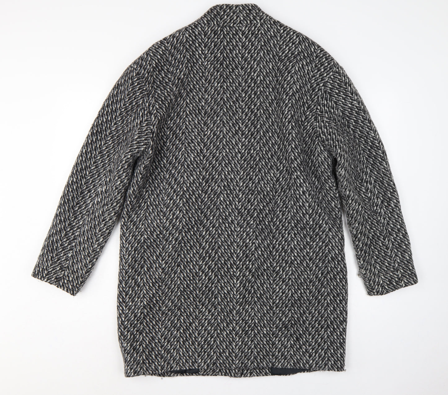 Marks and Spencer Women Grey Herringbone Wool Blend Overcoat UK 12