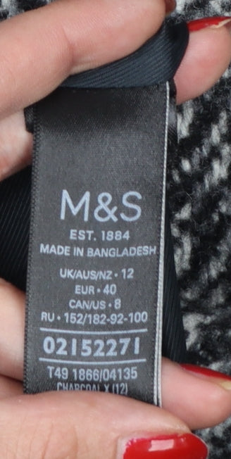 Marks and Spencer Women Grey Herringbone Wool Blend Overcoat UK 12