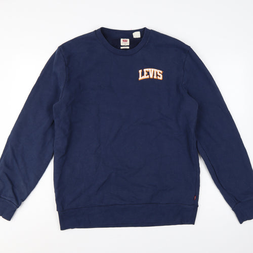 Levi's Men's Blue M Standard Logo Crew Neck Pullover Sweatshirt Cotton