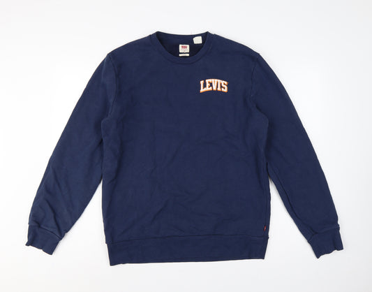 Levi's Men's Blue M Standard Logo Crew Neck Pullover Sweatshirt Cotton