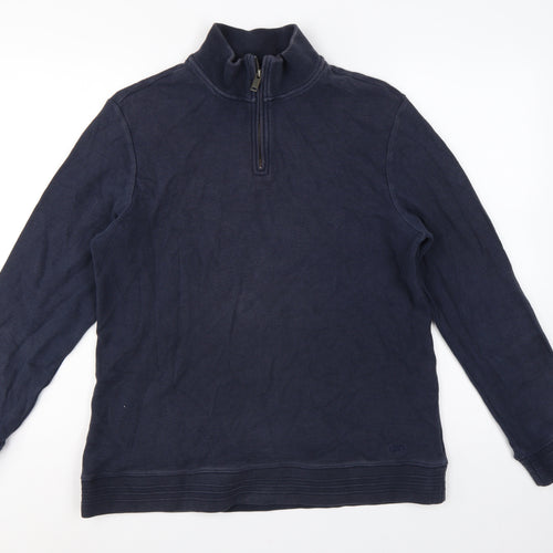 Jaeger Men’s Navy Blue L Quarter Zip High Neck Cotton Sweatshirt