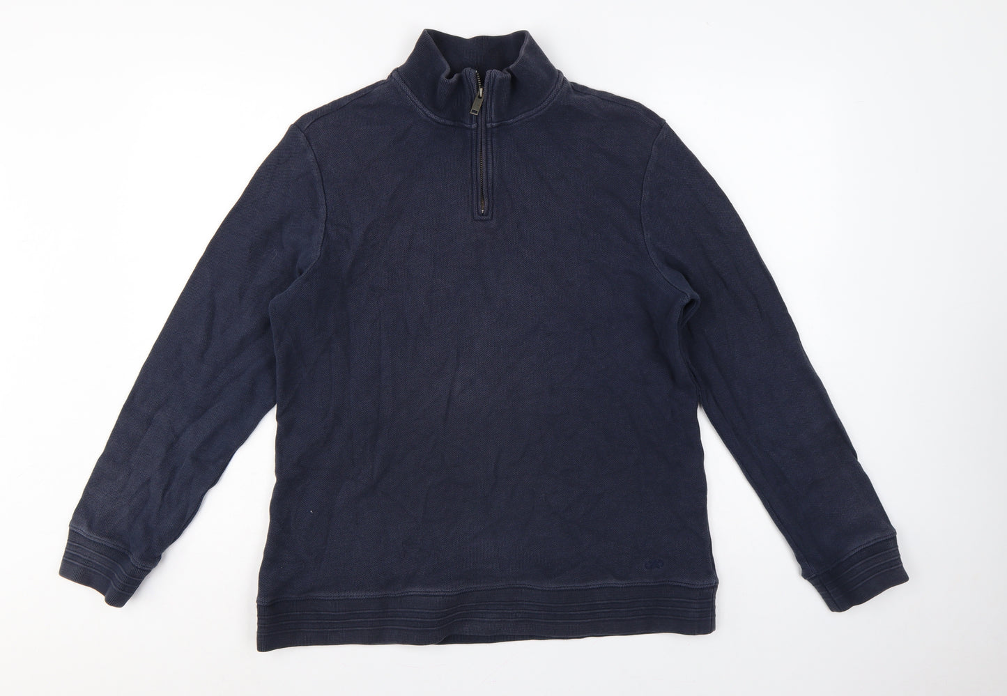 Jaeger Men’s Navy Blue L Quarter Zip High Neck Cotton Sweatshirt