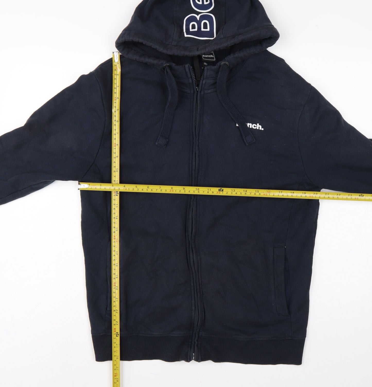 Bench Men’s Navy L Full Zip Logo Hooded Fleece Sweatshirt Hoodie