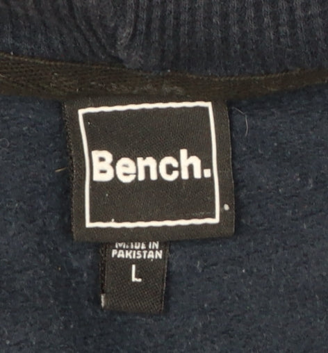 Bench Men’s Navy L Full Zip Logo Hooded Fleece Sweatshirt Hoodie