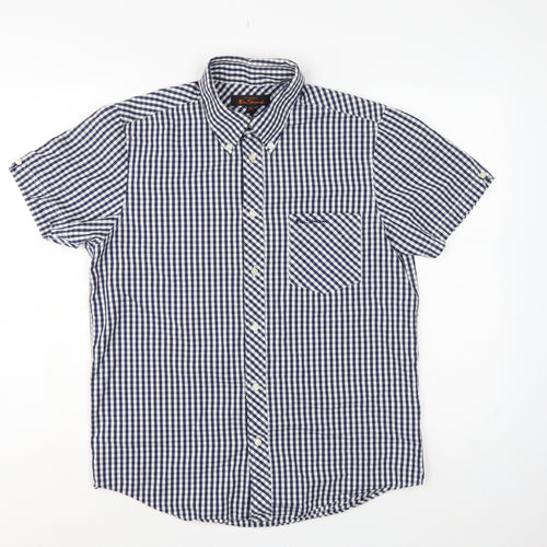 Ben Sherman Men’s Blue Check Short Sleeve Button-Up Shirt Size M