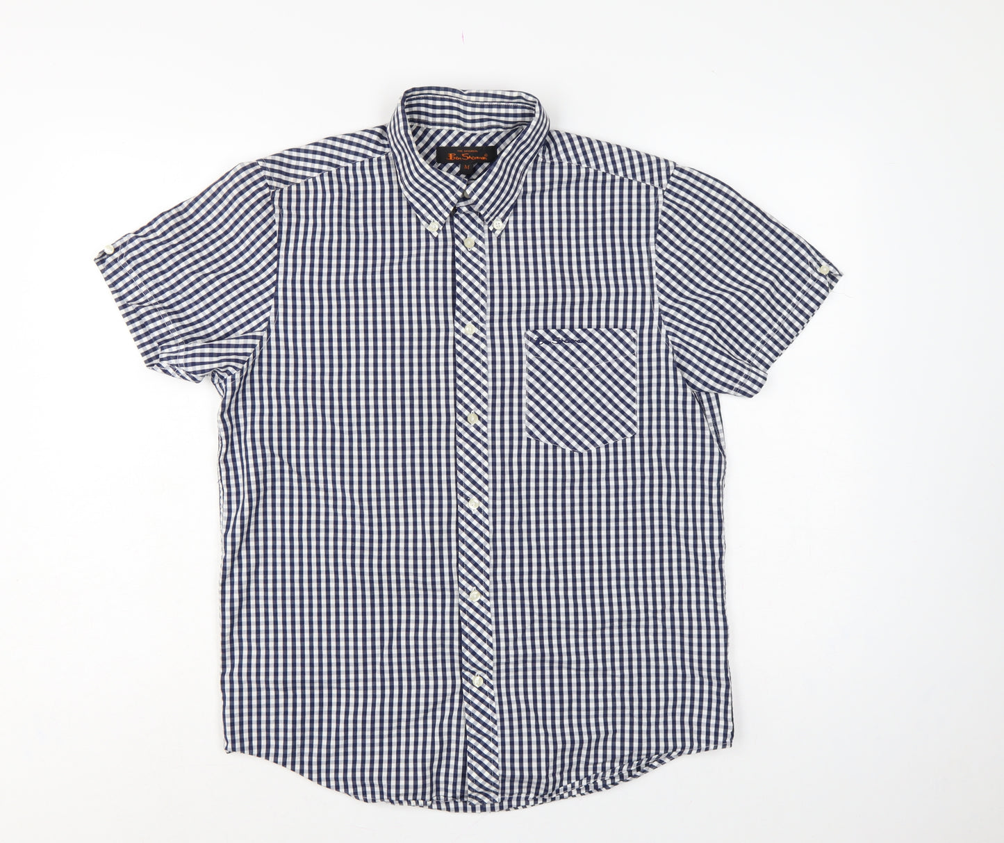 Ben Sherman Men’s Blue Check Short Sleeve Button-Up Shirt Size M