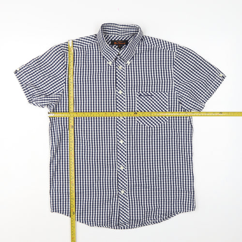 Ben Sherman Men’s Blue Check Short Sleeve Button-Up Shirt Size M