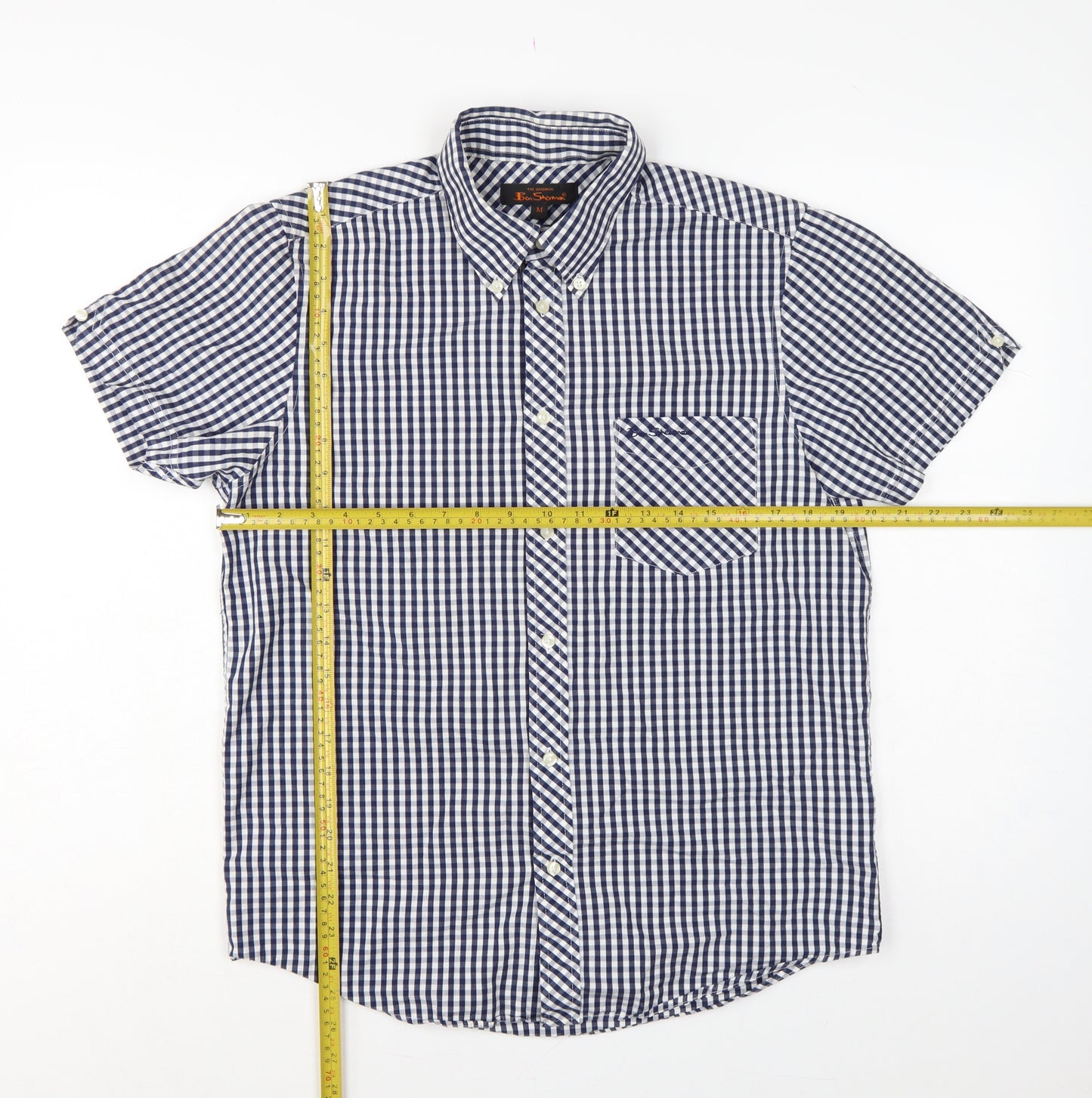 Ben Sherman Men’s Blue Check Short Sleeve Button-Up Shirt Size M
