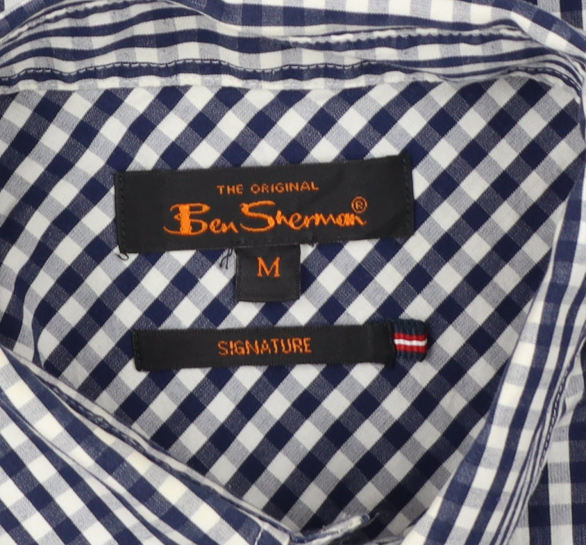 Ben Sherman Men’s Blue Check Short Sleeve Button-Up Shirt Size M