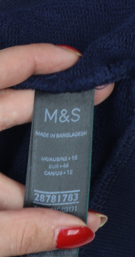 Marks and Spencer Women’s Navy Blue UK 16 Full Zip Hooded Cotton Hoodie