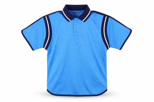 Front view of Le Coq Sportif boys’ blue 10 years polo jersey manchester city football