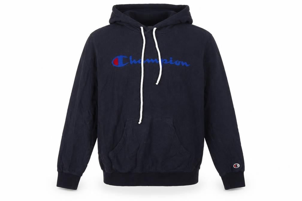 Champion Men’s Blue Small Pullover Logo Hoodie Cotton