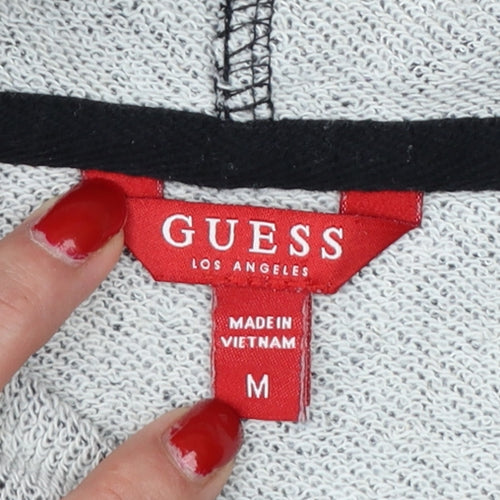 Guess Women’s Grey Marl Logo Hoodie UK 14 M Pullover Drawstring