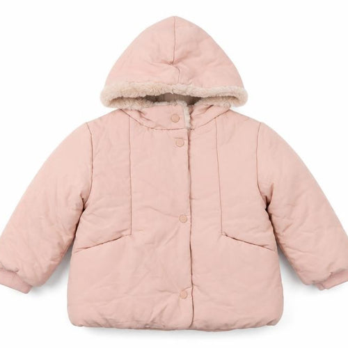 Zara Girls Pink 2-3 Years Hooded Puffer Jacket Faux Fur Trim NWT