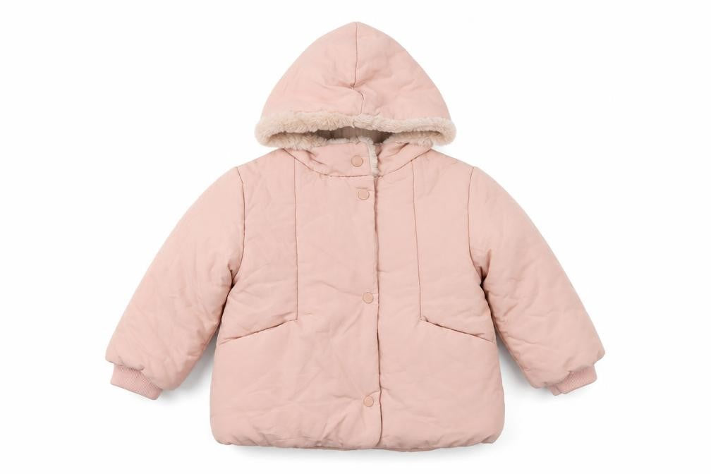 Zara Girls Pink 2-3 Years Hooded Puffer Jacket Faux Fur Trim NWT