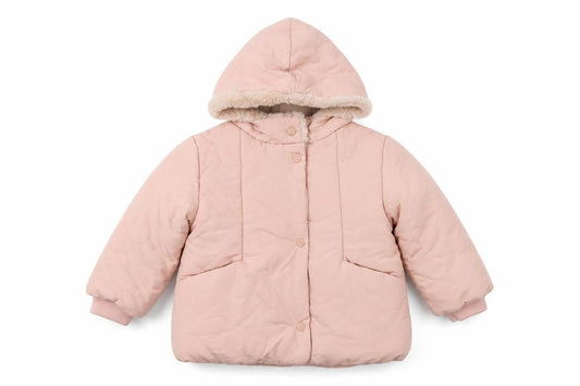 Zara Girls Pink 2-3 Years Hooded Puffer Jacket Faux Fur Trim NWT