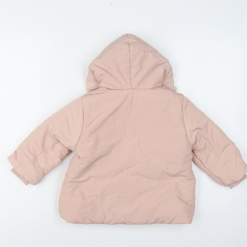 Zara Girls Pink 2-3 Years Hooded Puffer Jacket Faux Fur Trim NWT