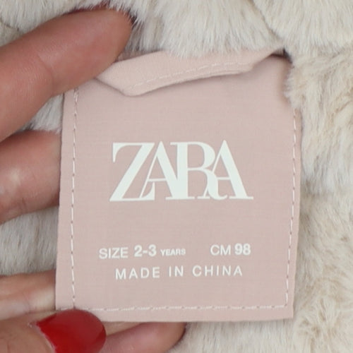 Zara Girls Pink 2-3 Years Hooded Puffer Jacket Faux Fur Trim NWT