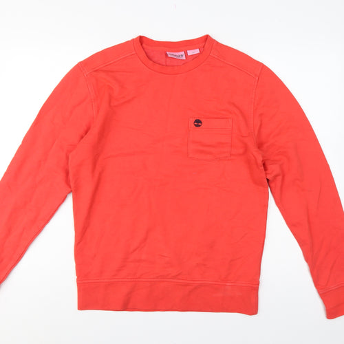 Timberland Men's Red S Pullover Sweatshirt Logo Pocket Cotton Blend