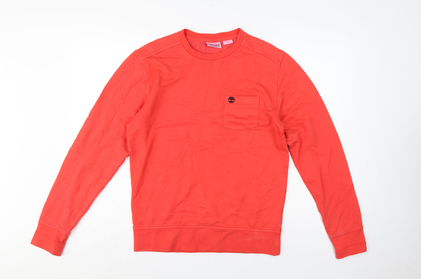 Timberland Men's Red S Pullover Sweatshirt Logo Pocket Cotton Blend