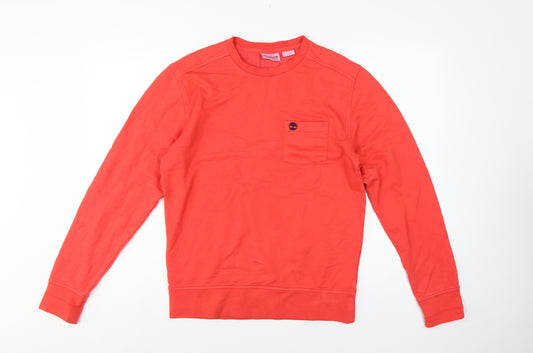 Timberland Men's Red S Pullover Sweatshirt Logo Pocket Cotton Blend