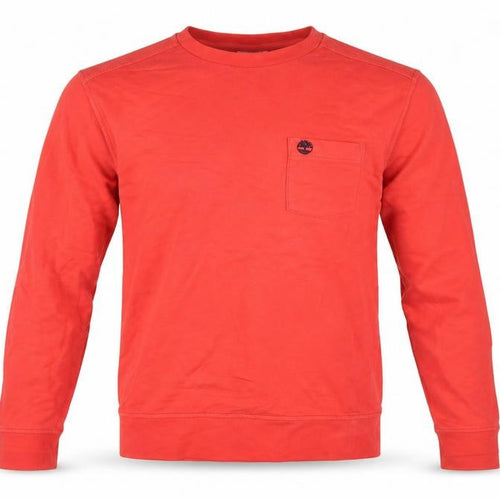 Timberland Men's Red S Pullover Sweatshirt Logo Pocket Cotton Blend