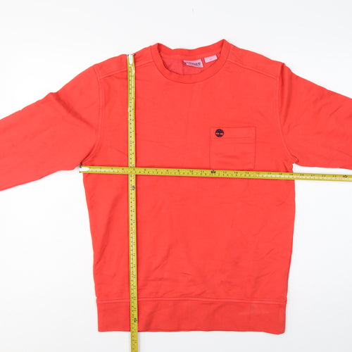 Timberland Men's Red S Pullover Sweatshirt Logo Pocket Cotton Blend