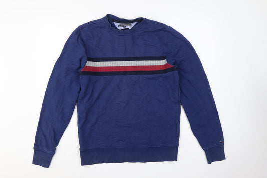Tommy Hilfiger Men Blue M Vintage Fit Striped Logo Crew Neck Sweatshirt