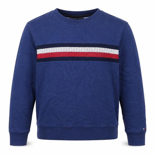 Tommy Hilfiger Men Blue M Vintage Fit Striped Logo Crew Neck Sweatshirt