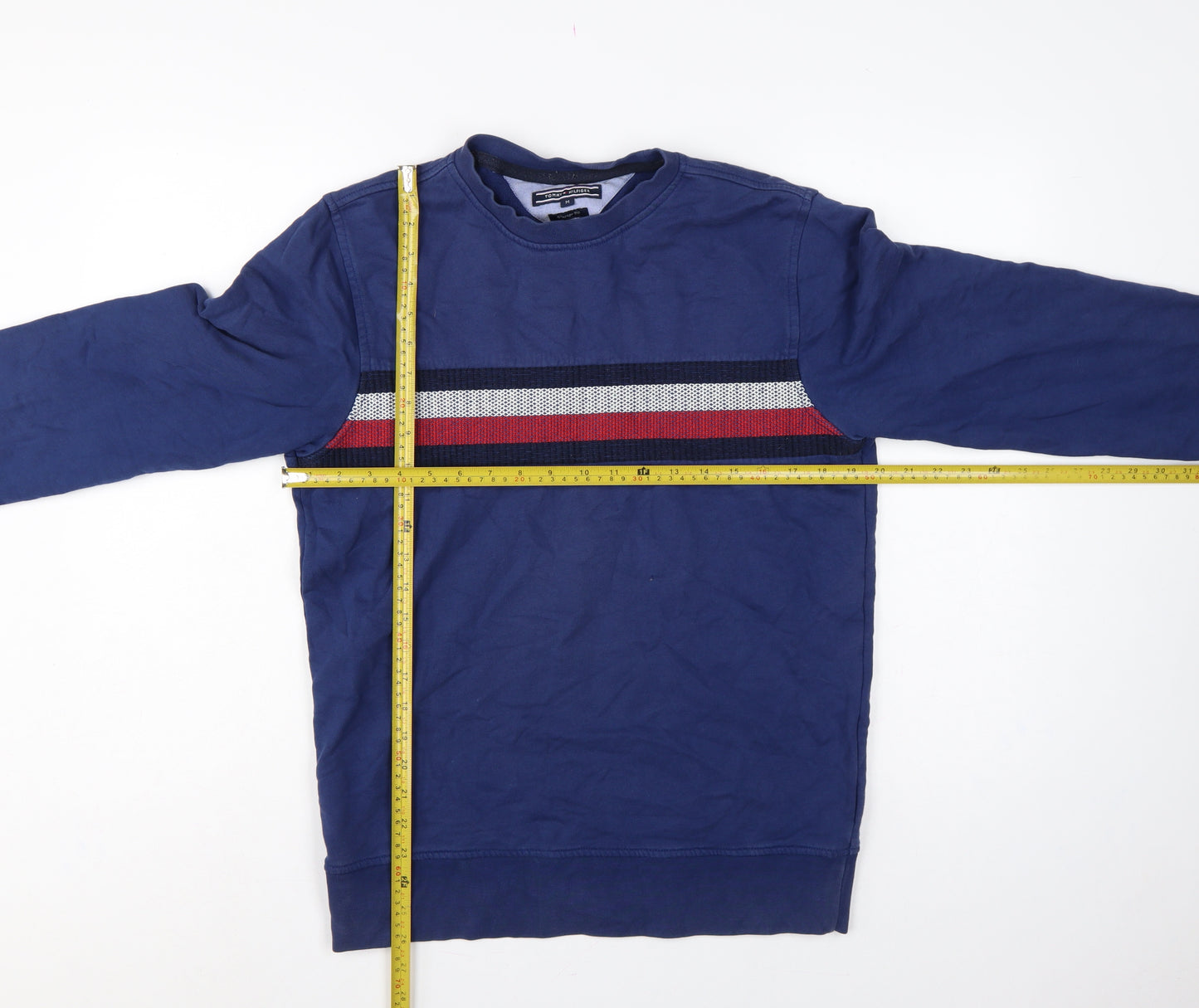 Tommy Hilfiger Men Blue M Vintage Fit Striped Logo Crew Neck Sweatshirt