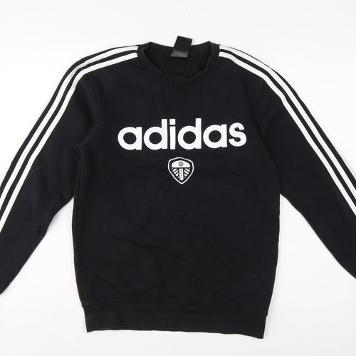 adidas Men’s Black XS Leeds United Logo Graphic Crew Neck Sweatshirt