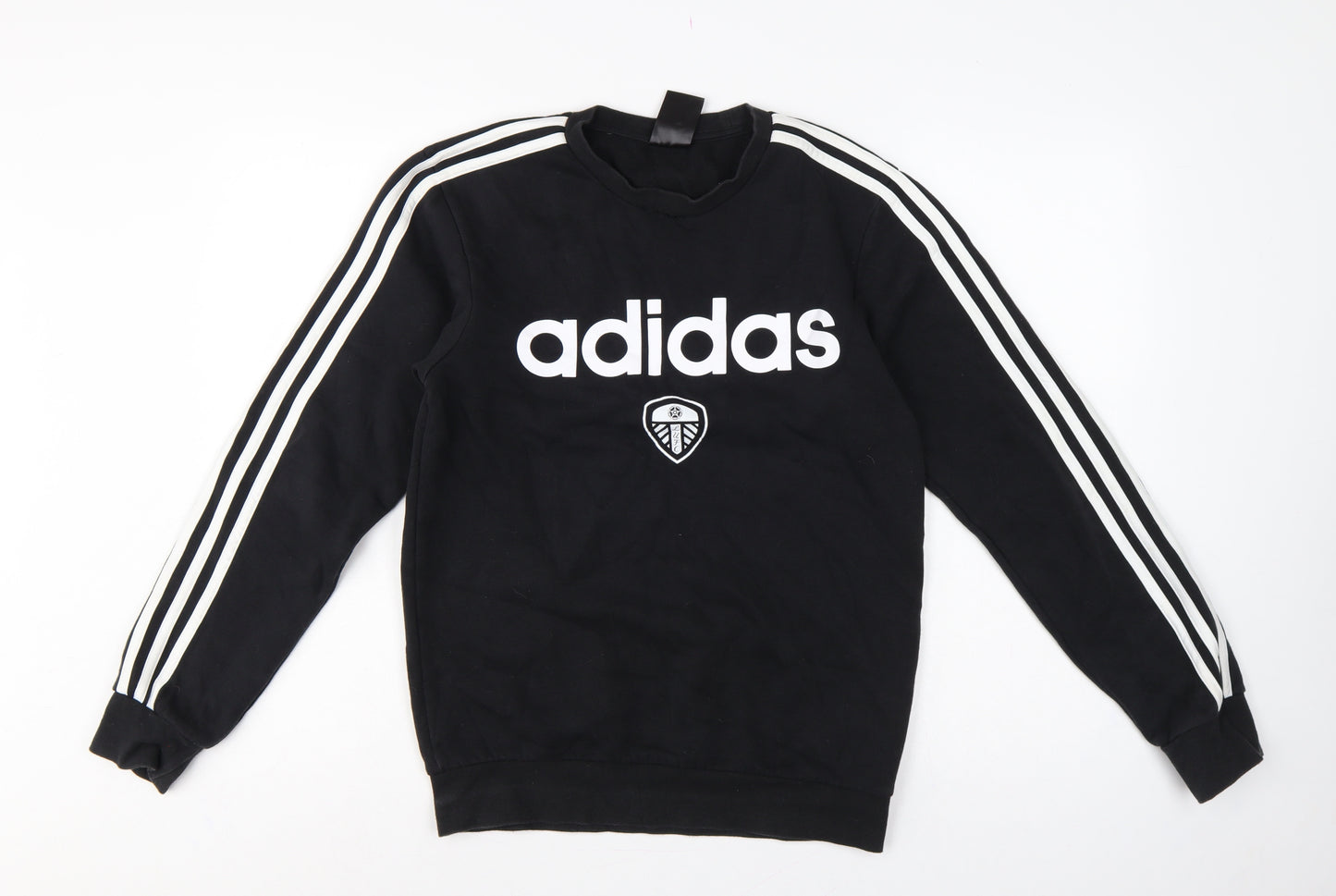 adidas Men’s Black XS Leeds United Logo Graphic Crew Neck Sweatshirt