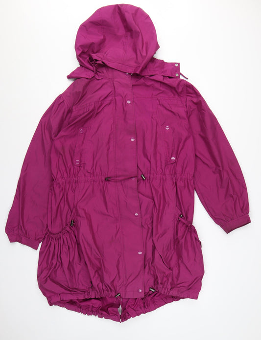 Farhi Women Pink UK 14 Long Hooded Parka Coat Drawstring Zip