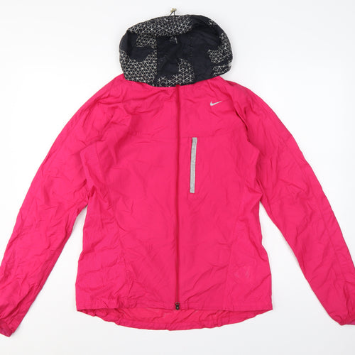 Nike Women Pink M Hooded Reflective Full Zip Windbreaker Running Jacket