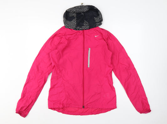 Nike Women Pink M Hooded Reflective Full Zip Windbreaker Running Jacket