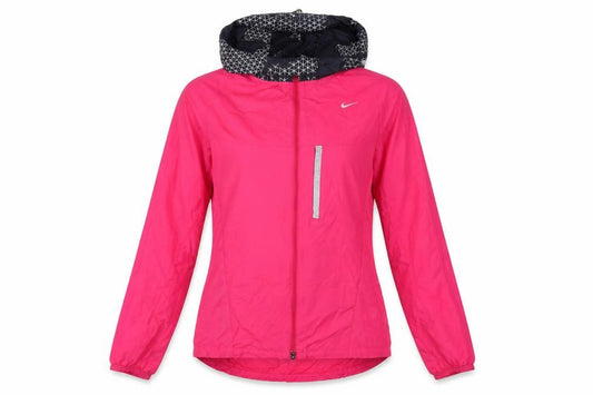 Nike Women Pink M Hooded Reflective Full Zip Windbreaker Running Jacket